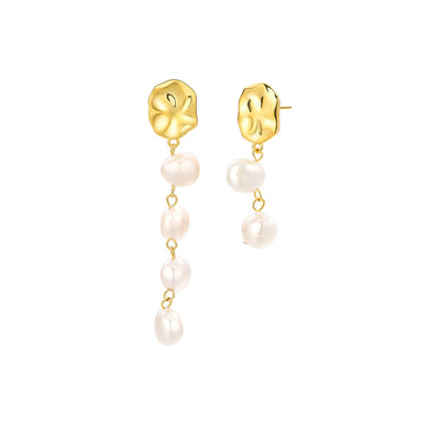 925 Sterling Silver Plated Gold Fashion Elegant Irregular Freshwater Pearl Geometric Asymmetric Earrings