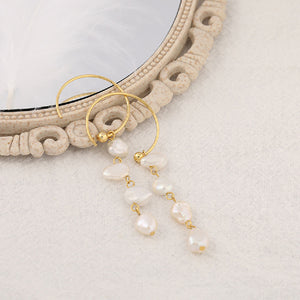 925 Sterling Silver Plated Gold Simple Irregular Freshwater Pearl Tassel Geometric Circle Earrings