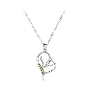 Fashion and Elegant Double Horse Head Heart Pendant with Green Cubic Zirconia and Necklace