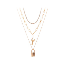 Load image into Gallery viewer, Fashion Simple Plated Gold Lock Key Pendant with Cubic Zirconia and Multilayer Necklace