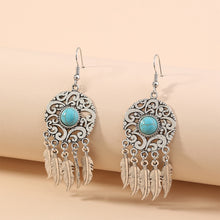 Load image into Gallery viewer, Fashion Vintage Pattern Dream Catcher Tassel Feather Earrings