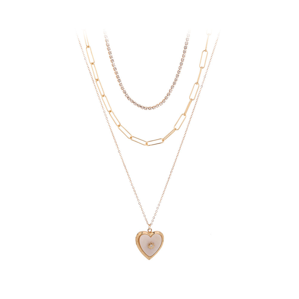 Fashion Simple Plated Gold Heart Pendant with Cubic Zirconia and Layered Necklace