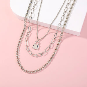 Fashion Personality Lock Pendant with Layered Necklace