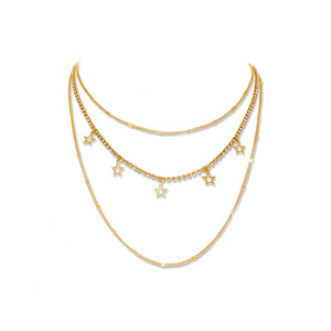 Fashion Simple Plated Gold Hollow Star Multilayer Necklace with Cubic Zirconia