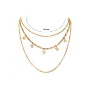 Fashion Simple Plated Gold Hollow Star Multilayer Necklace with Cubic Zirconia