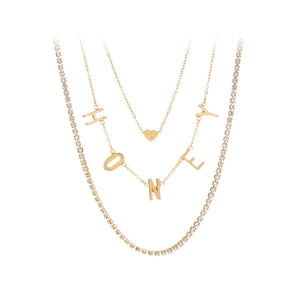 Simple and Romantic Plated Gold Honey Heart Multilayer Necklace with Cubic Zirconia
