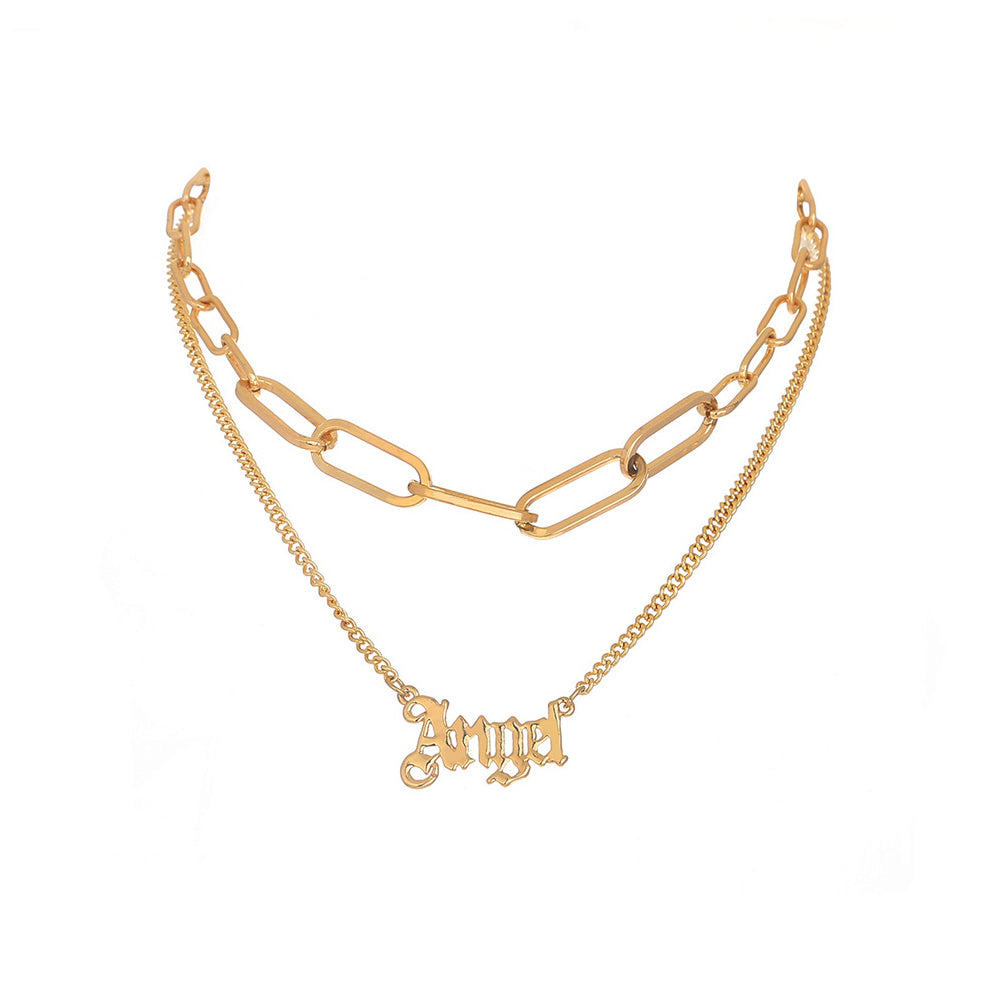 Fashion Personality Plated Gold Angel Chain Double Layer Necklace