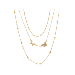 Simple and Elegant Plated Gold Butterfly Layered Necklace with Cubic Zirconia