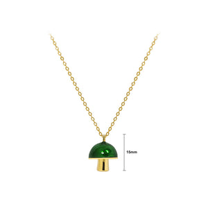 925 Sterling Silver Plated Gold Simple Cute Green Epoxy Mushroom Pendant with Necklace