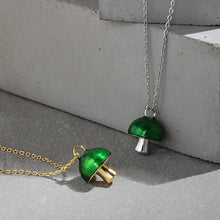 Load image into Gallery viewer, 925 Sterling Silver Plated Gold Simple Cute Green Epoxy Mushroom Pendant with Necklace