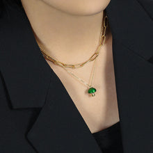 Load image into Gallery viewer, 925 Sterling Silver Plated Gold Simple Cute Green Epoxy Mushroom Pendant with Necklace