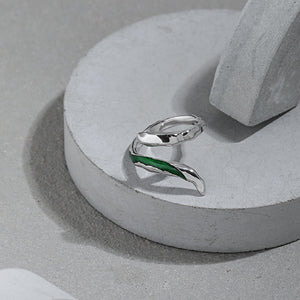 925 Sterling Silver Simple Personality Irregular Enamel Green Geometric Adjustable Open Ring