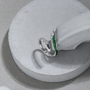 925 Sterling Silver Simple Personality Irregular Enamel Green Geometric Adjustable Open Ring