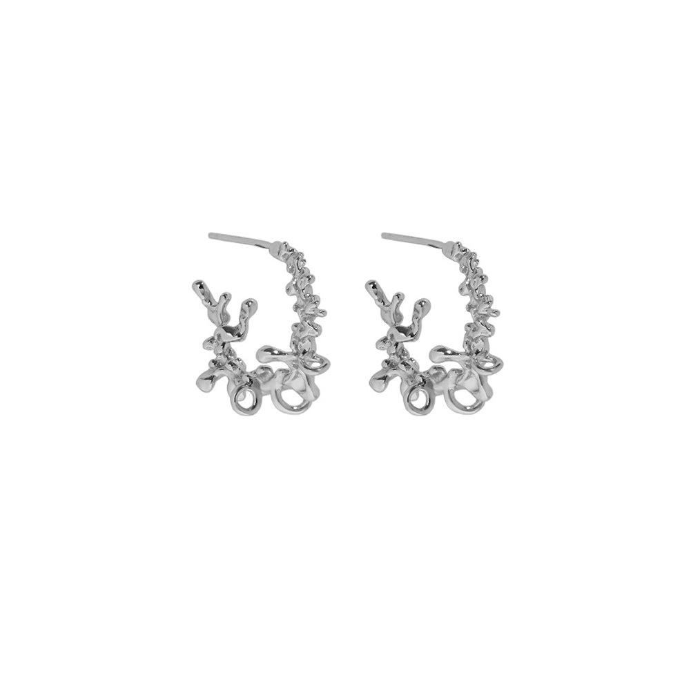 925 Sterling Silver Temperament Personality Irregular Lava C-Shape Geometric Stud Earrings