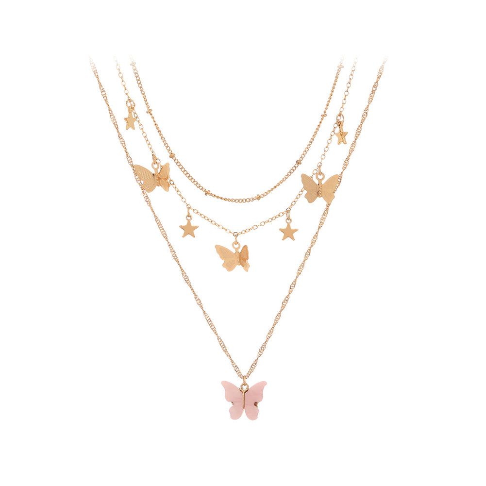 Fashion Temperament Plated Gold Butterfly Pendant with Layered Necklace