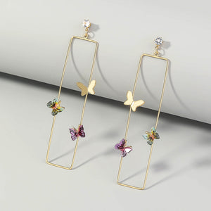 Fashion Temperament Plated Gold Butterfly Hollow Geometric Rectangle Earrings