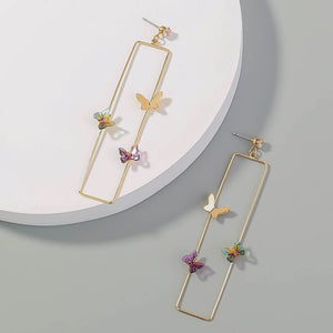 Fashion Temperament Plated Gold Butterfly Hollow Geometric Rectangle Earrings