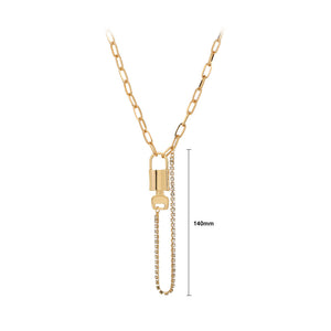 Fashion Personality Plated Gold Key Lock Tassel Pendant with Cubic Zirconia and Necklace