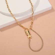 Load image into Gallery viewer, Fashion Personality Plated Gold Key Lock Tassel Pendant with Cubic Zirconia and Necklace