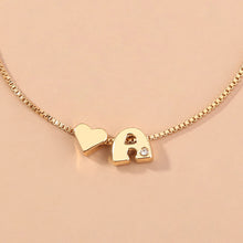 Load image into Gallery viewer, Simple Fashion Plated Gold Heart Alphabet A Adjustable Bracelet with Cubic Zirconia