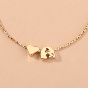 Simple Fashion Plated Gold Heart Alphabet A Adjustable Bracelet with Cubic Zirconia
