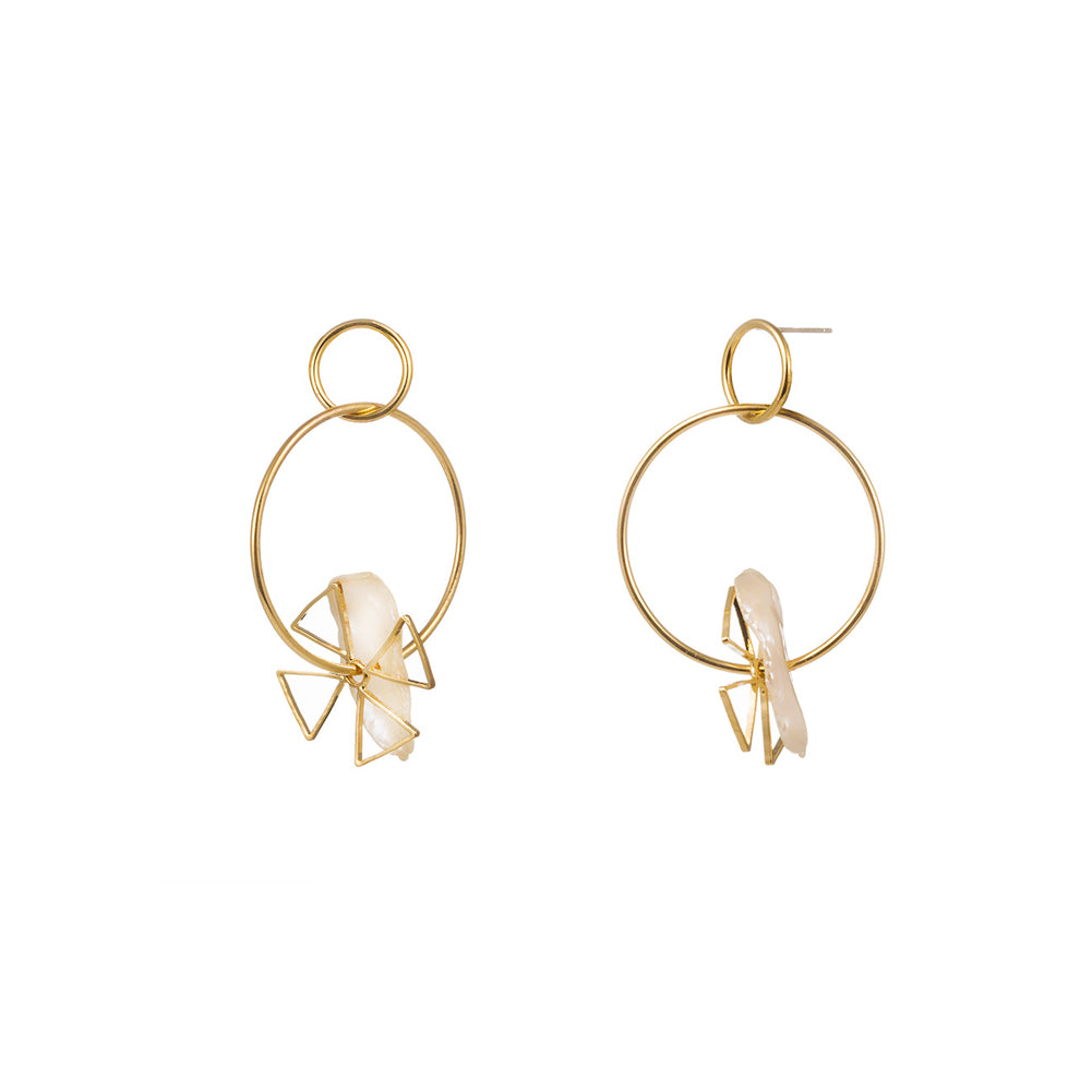 Simple Personality Plated Gold Pinwheel Geometric Circle Earrings