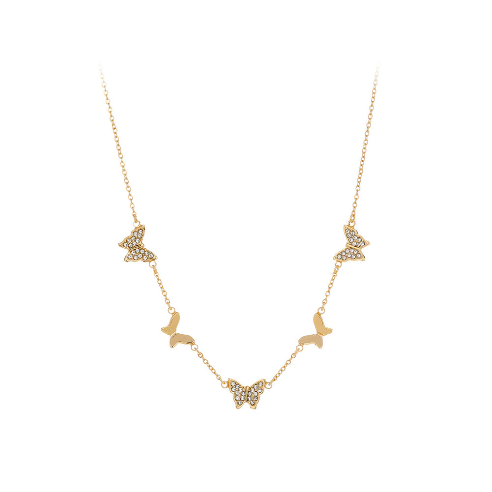 Simple and Elegant Plated Gold Butterfly Necklace with Cubic Zirconia