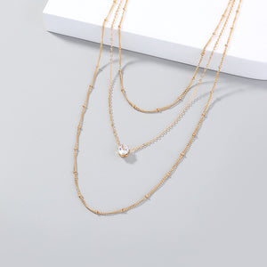 Simple Fashion Plated Gold Geometric Chain Multilayer Necklace with Cubic Zirconia