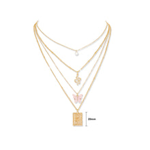 Load image into Gallery viewer, Fashion Temperament Plated Gold Rose Pattern Geometric Square Butterfly Pendant with Multilayer Necklace