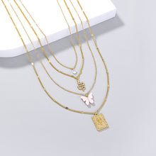 Load image into Gallery viewer, Fashion Temperament Plated Gold Rose Pattern Geometric Square Butterfly Pendant with Multilayer Necklace