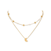 Load image into Gallery viewer, Fashion Simple Plated Gold Moon Pendant with Star Imitation Pearl Multilayer Necklace