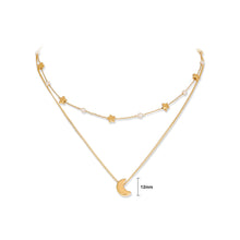 Load image into Gallery viewer, Fashion Simple Plated Gold Moon Pendant with Star Imitation Pearl Multilayer Necklace