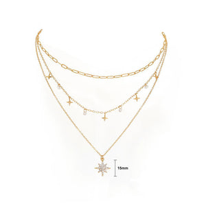 Fashion Simple Plated Gold Star Pendant with Cubic Zirconia and Layered Necklace