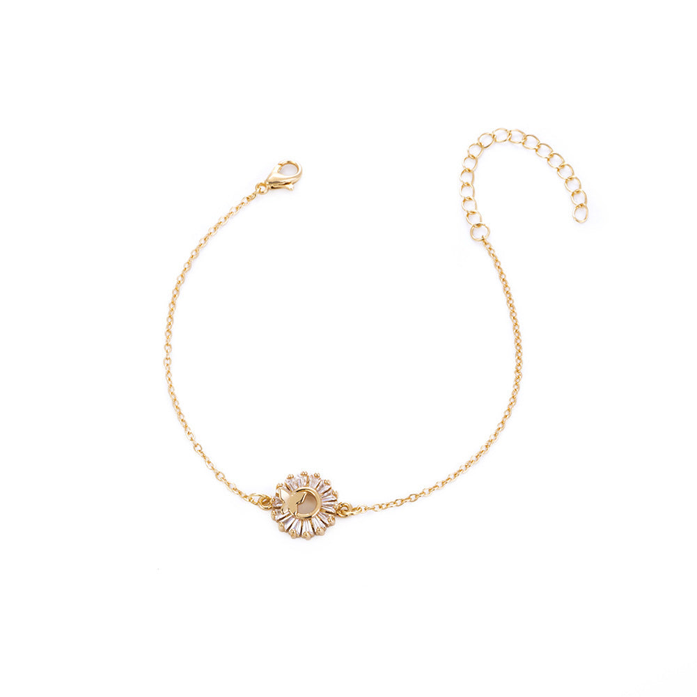 Fashion Simple Plated Gold Flower Bracelet with Cubic Zirconia