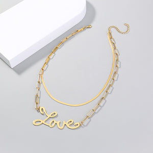 Simple Temperament Plated Gold LOVE Alphabet Pendant with Double Necklace