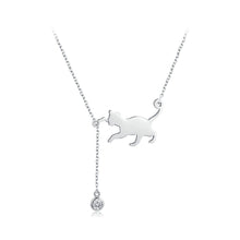 Load image into Gallery viewer, 925 Sterling Silver Fashion Cute Cat Tassel Cubic Zirconia Pendant with Necklace