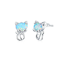 Load image into Gallery viewer, 925 Sterling Silver Simple Cute Cat Opal Stud Earrings