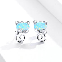 Load image into Gallery viewer, 925 Sterling Silver Simple Cute Cat Opal Stud Earrings