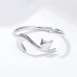 925 Sterling Silver Cute Sweet Cat Geometric Adjustable Open Ring