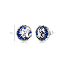 Load image into Gallery viewer, 925 Sterling Silver Simple Fashion Cat Moon Stud Earrings with Blue Cubic Zirconia