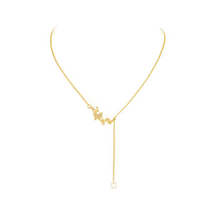 Simple and Elegant Plated Gold Butterfly Tassel Necklace with Cubic Zirconia