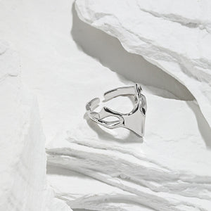 925 Sterling Silver Fashion Creative Fox Shape Irregular Geometric Adjustable Open Ring