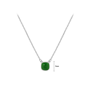925 Sterling Silver Fashion Simple Green Enamel Geometric Square Pendant with Necklace