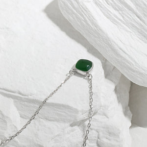 925 Sterling Silver Fashion Simple Green Enamel Geometric Square Pendant with Necklace