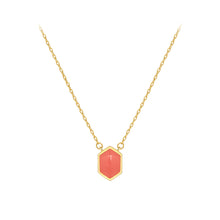 Load image into Gallery viewer, 925 Sterling Silver Plated Gold Fashion Simple Orange Enamel Hexagon Geometric Pendant with Necklace