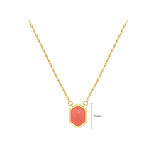 Load image into Gallery viewer, 925 Sterling Silver Plated Gold Fashion Simple Orange Enamel Hexagon Geometric Pendant with Necklace