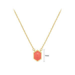 925 Sterling Silver Plated Gold Fashion Simple Orange Enamel Hexagon Geometric Pendant with Necklace