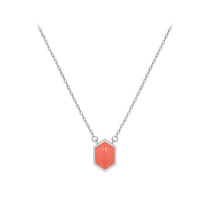 925 Sterling Silver Fashion Simple Orange Enamel Hexagon Geometric Pendant with Necklace