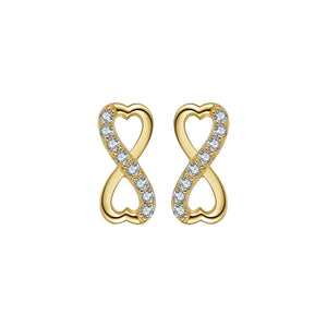 925 Sterling Silver Plated Gold Fashion Simple Heart Infinity Symbol Stud Earrings with Cubic Zirconia