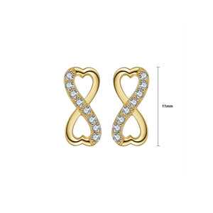 925 Sterling Silver Plated Gold Fashion Simple Heart Infinity Symbol Stud Earrings with Cubic Zirconia
